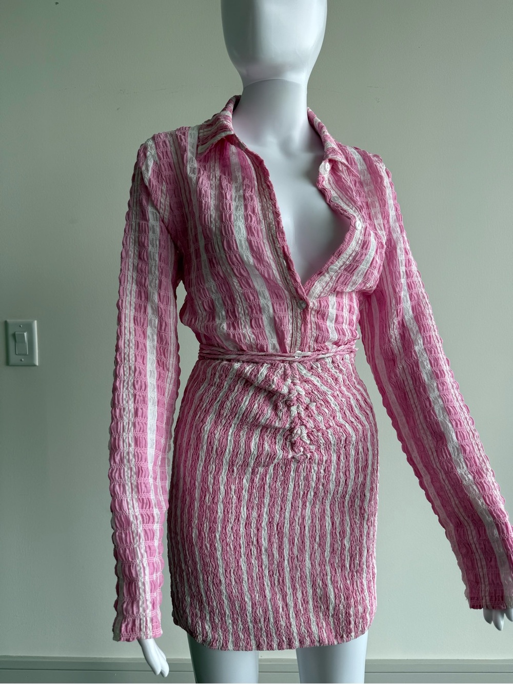 Pink Striped Textured Co-ord